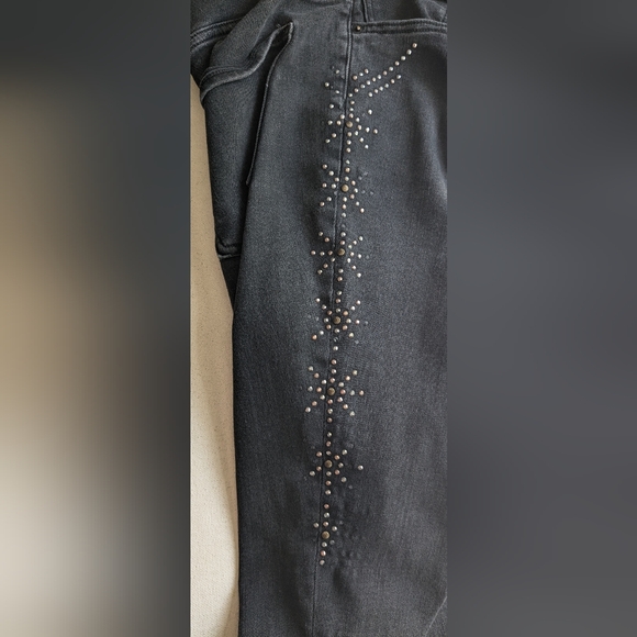 Express Women's Black Denim Jeans Sz 16L Stretch High Rise Leggings Embellished - Picture 5 of 10